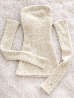 GENTE Roma Cashmere Alpaca Bouclé Set – Top & Midi Skirt – Cream – Size 40 (S)